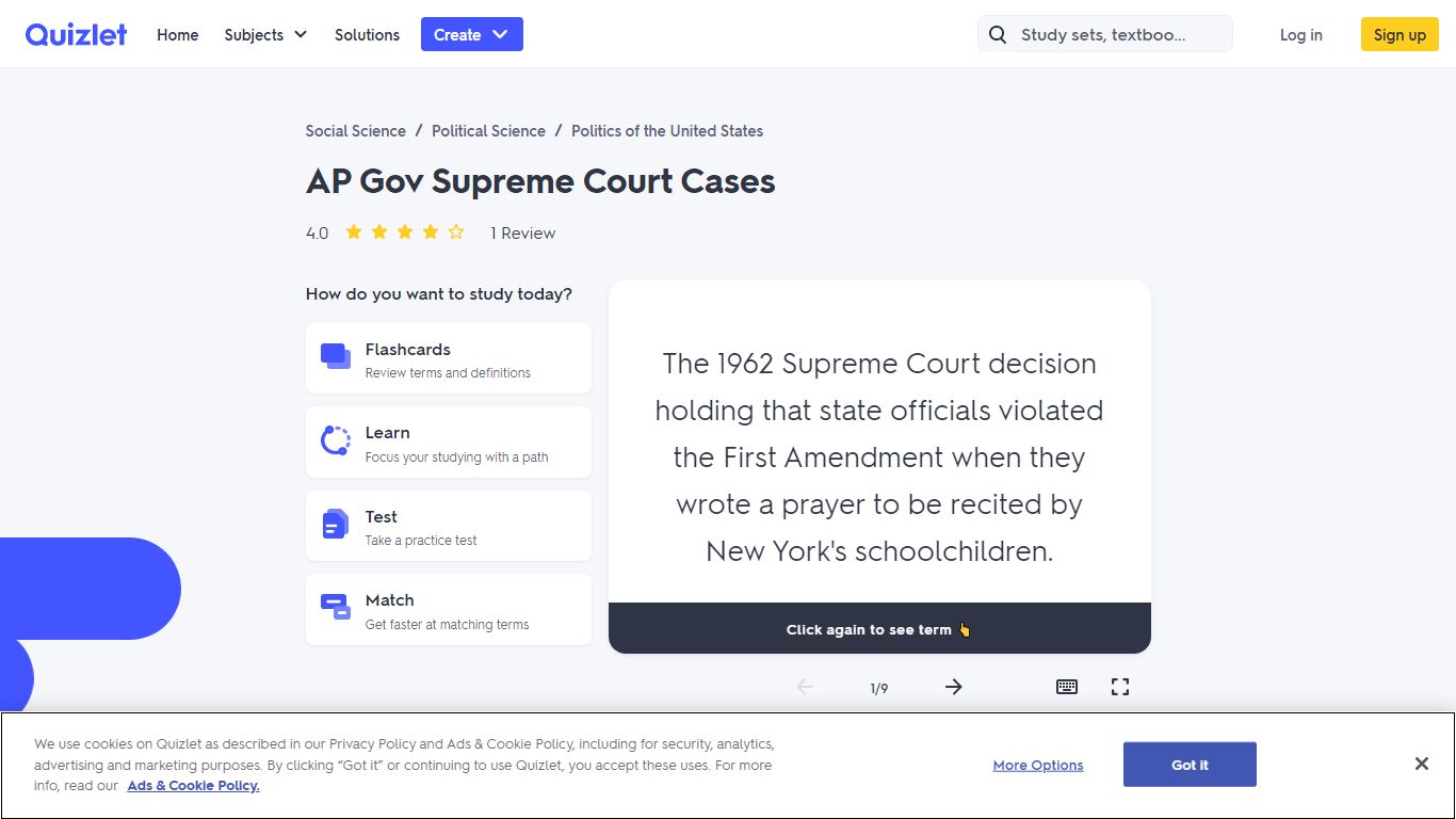 AP Gov Supreme Court Cases Flashcards | Quizlet